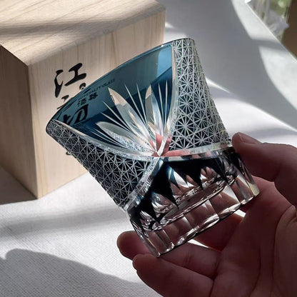 Japanese Style Edo Kiriko Whiskey Glass Ink Blue 8oz