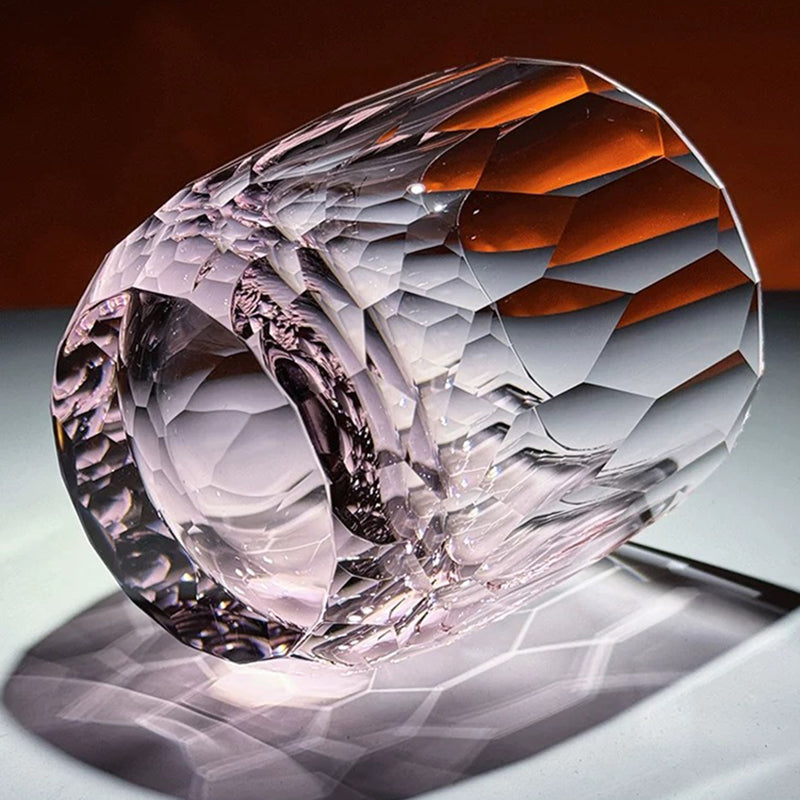 Top view of Diamond-Cut K9 Crystal Whiskey Tumbler Pink - JINZHI GLASS crystal glassware