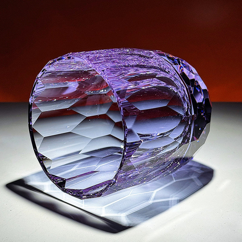 Side angle of Diamond-Cut K9 Crystal Whiskey Tumbler Purple - JINZHI GLASS crystal glassware