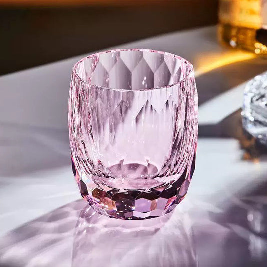 Diamond-Cut K9 Crystal Whiskey Tumbler Pink