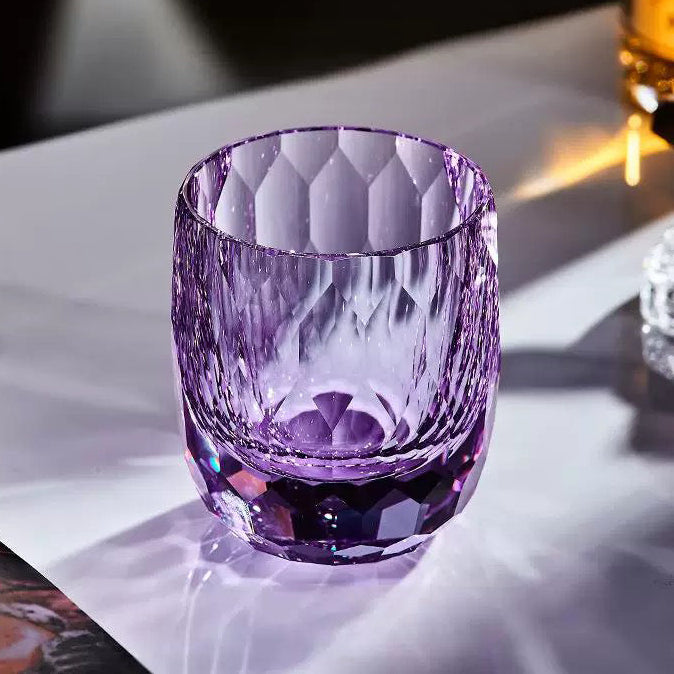 Primary image of Diamond-Cut K9 Crystal Whiskey Tumbler Purple - hand-cut crystal glassware