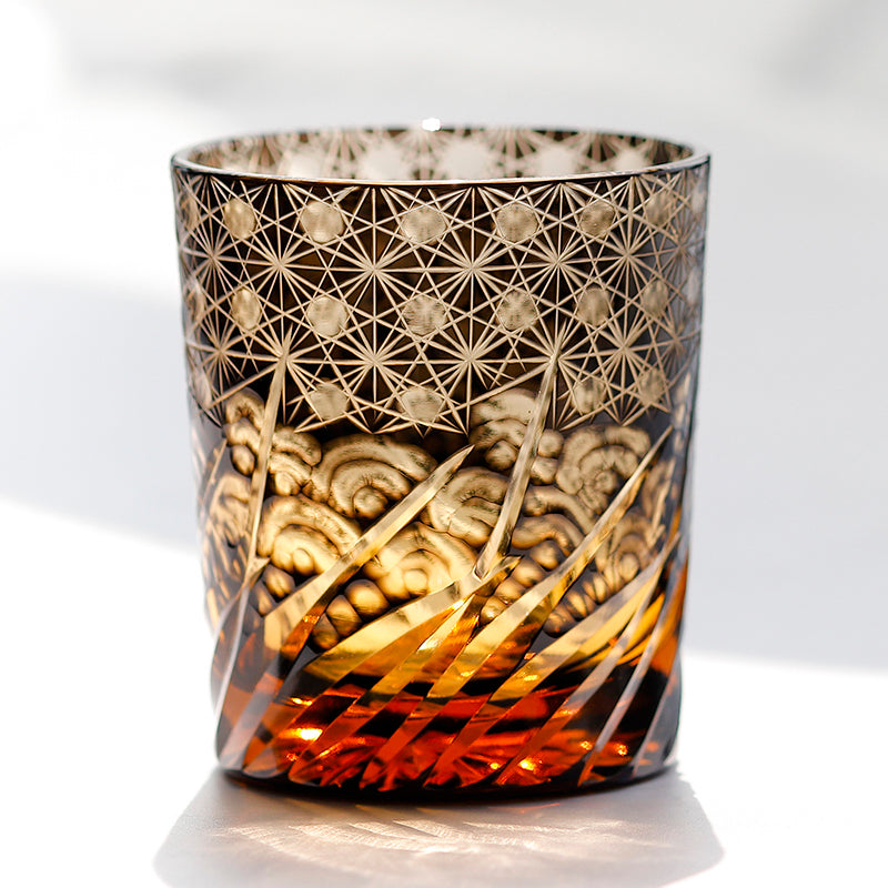 Edo Kiriko Sea Waves Pattern Whiskey Glass 9oz