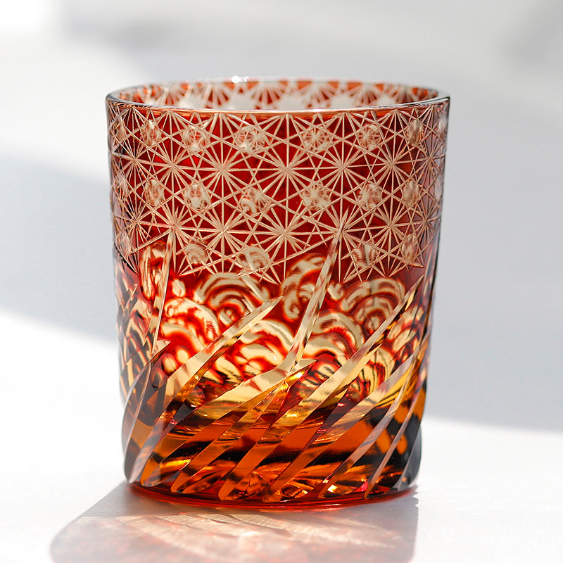 Edo Kiriko Sea Waves Pattern Whiskey Glass 9oz