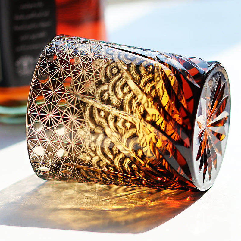 Edo Kiriko Sea Waves Pattern Whiskey Glass 9oz