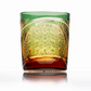 JP-030 250 ml Green and Amber Tinted Glass Whiskey Cup With Hand Cut Classic Chrysanthemum And Fans 2 different Design