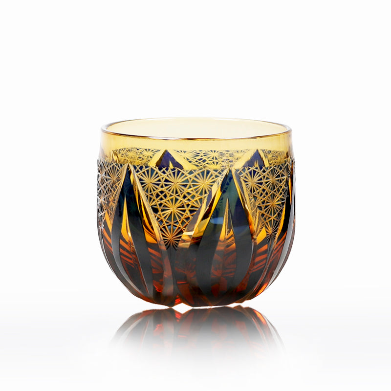 Blue-Amber Edo Kiriko Shot Glasses Lead-Free Cut-to-Clear