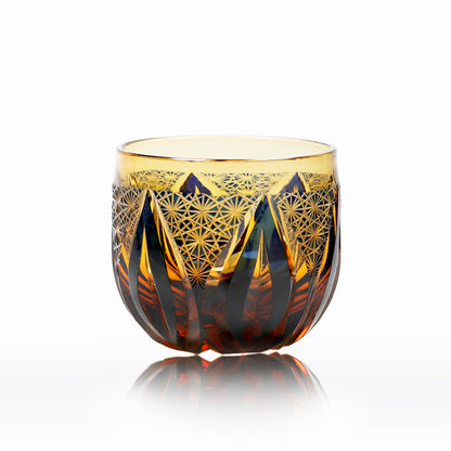 Blue-Amber Edo Kiriko Shot Glasses Lead-Free Cut-to-Clear