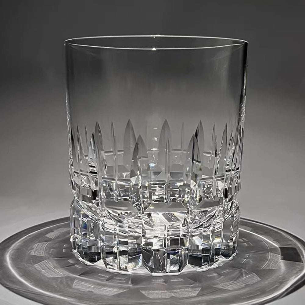 JP-044 36 cl Large Handcrafts Clear Old Fashioned Whiskey Glasses Cylindrical With Edo Kiriko‘s Carved Crosshatching Of Lines Design