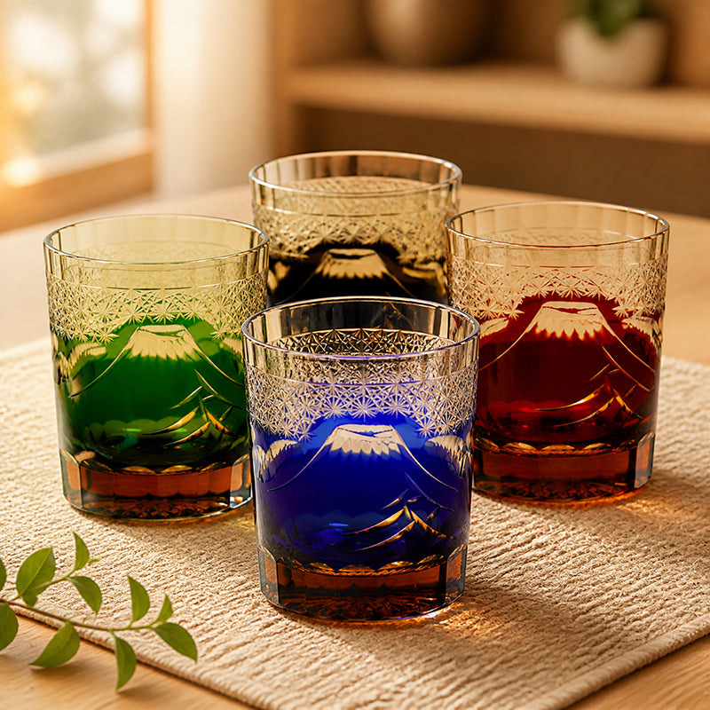 Edo Kiriko Facet Cut Mount Fuji Whiskey Tumbler