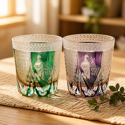 Hand Cut Edo Kiriko Peacock Whiskey Glass 320ml
