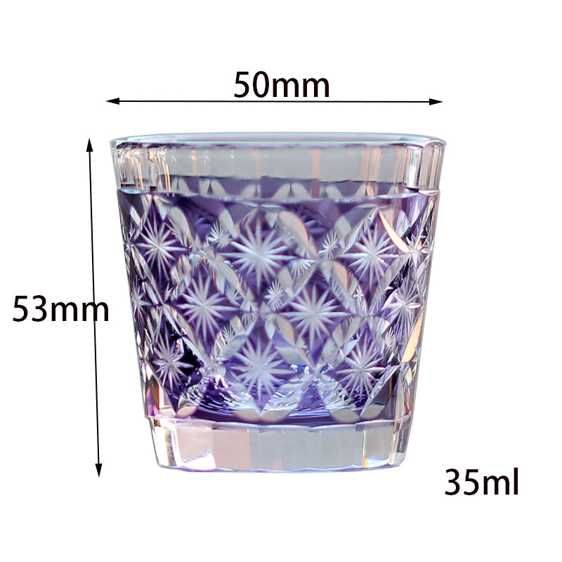 QJ-08  Hand cut to clear Purple 35ml edo kiriko shot glass sake glass 1 oz min soju glasses vodka, tequila