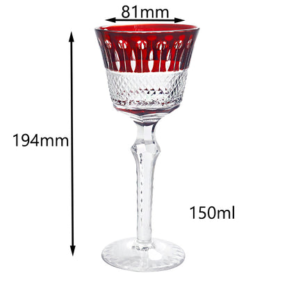 JP-097  5oz Handmade Ruby Red Tinted Glass Goblet Hock Wine Glass With Hand Cutting Lotus Deisgn