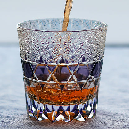 JP-107 32 cl Handmade Japanese Style Edo Kiriko Handcrafted Purple Fluorite Whisky Glass With Gift Box