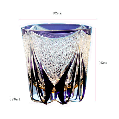 JP-012  320ml  Handcrafted Purple  Edo Kiriko Whisky Glass Tumbler With Gift Box