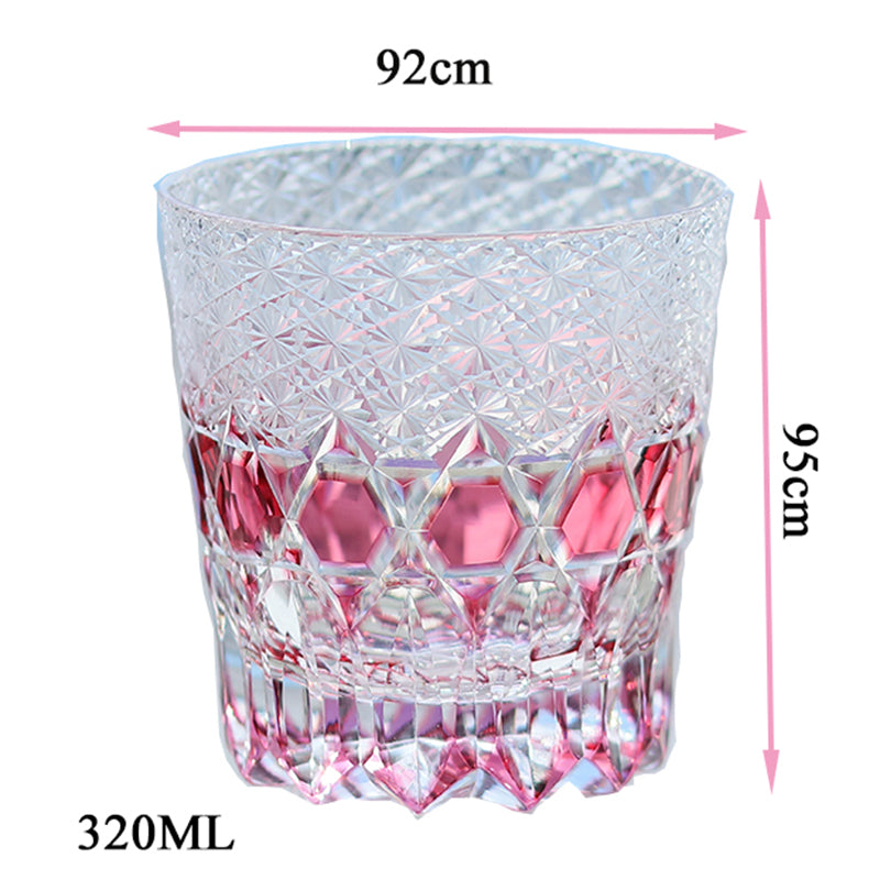 JP-107 11 oz Japanese Style Edo Kiriko Handcrafted Gold Pink Fluorite Whisky Glass With Gift Box