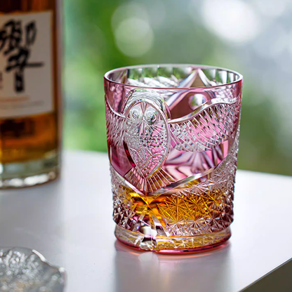 Pink Crystal Glass Hand Engraved Owl Colored Glass 9oz