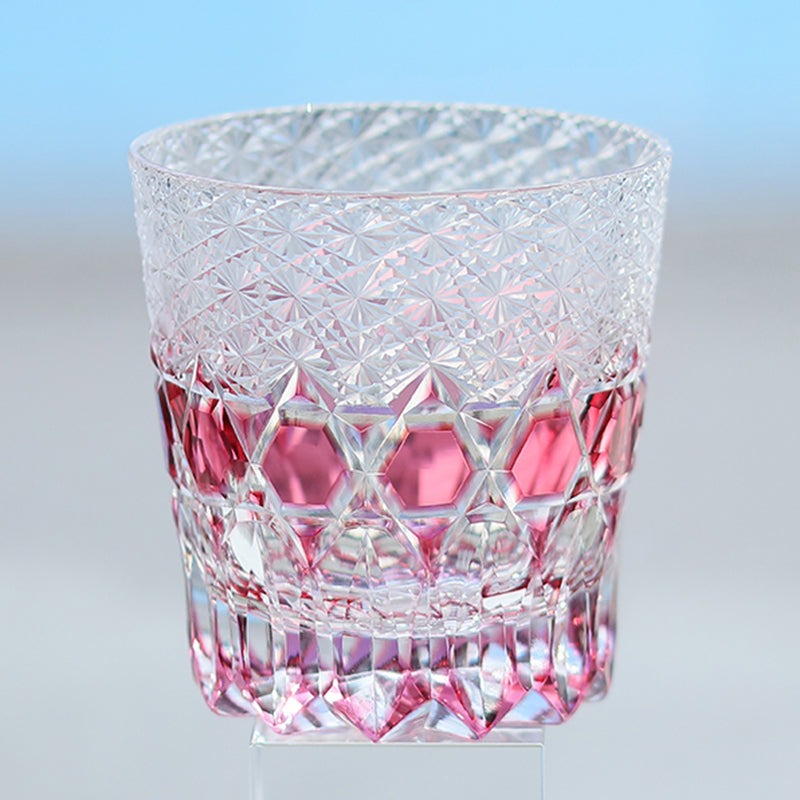 JP-107 11 oz Japanese Style Edo Kiriko Handcrafted Gold Pink Fluorite Whisky Glass With Gift Box