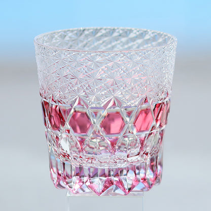 JP-107 11 oz Japanese Style Edo Kiriko Handcrafted Gold Pink Fluorite Whisky Glass With Gift Box