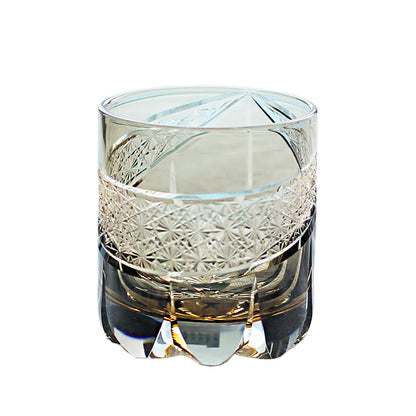 JP-065-2   New 300ml Grey Japanese Style Edo Kiriko Handcrafted Obsidian Lightning Whisky Glass Roundish With Gift Box