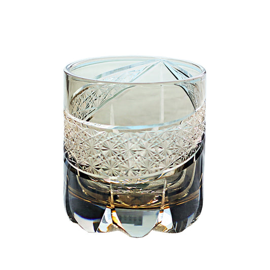 JP-065-2   New 300ml Grey Japanese Style Edo Kiriko Handcrafted Obsidian Lightning Whisky Glass Roundish With Gift Box