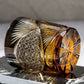 JP-030 250 ml Black and Amber Tinted Glass Whiskey Cup With Hand Cut Classic Chrysanthemum And Fans 2 different Design