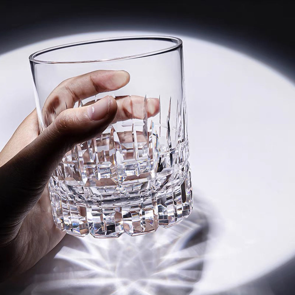 JP-044 36 cl Large Handcrafts Clear Old Fashioned Whiskey Glasses Cylindrical With Edo Kiriko‘s Carved Crosshatching Of Lines Design