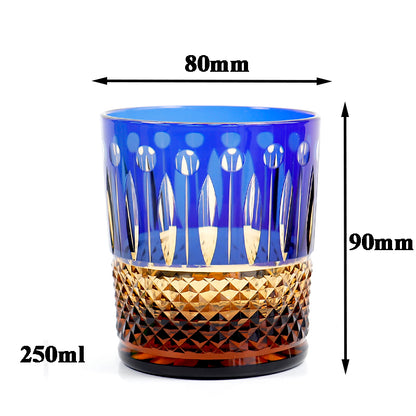 Bohemian Style Diamond Cut Whiskey Glass Blue 9oz