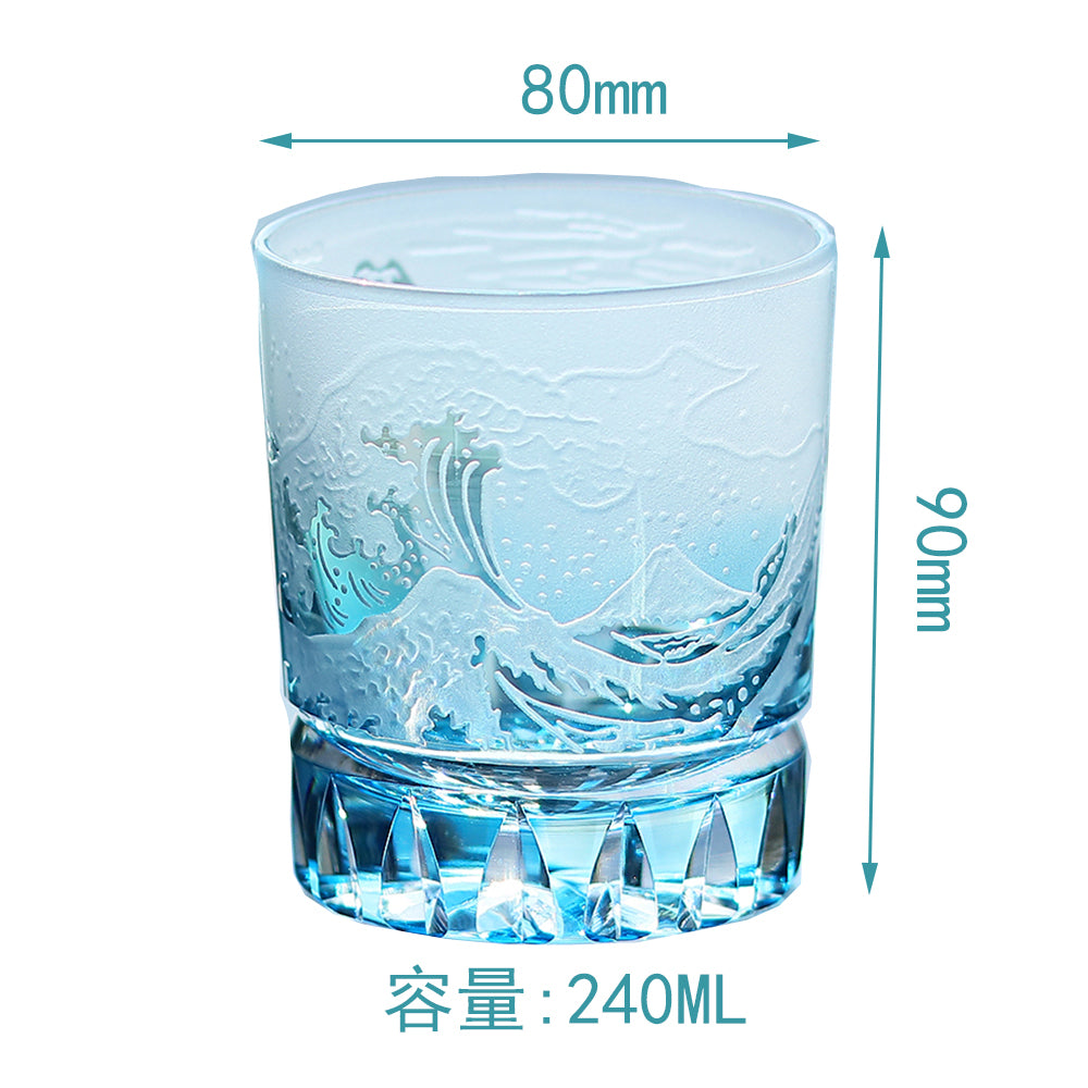 JP-036 Japanese Style Edo Kiriko Handcrafted Fuji Wave Whisky Glass Collection With Gift Box