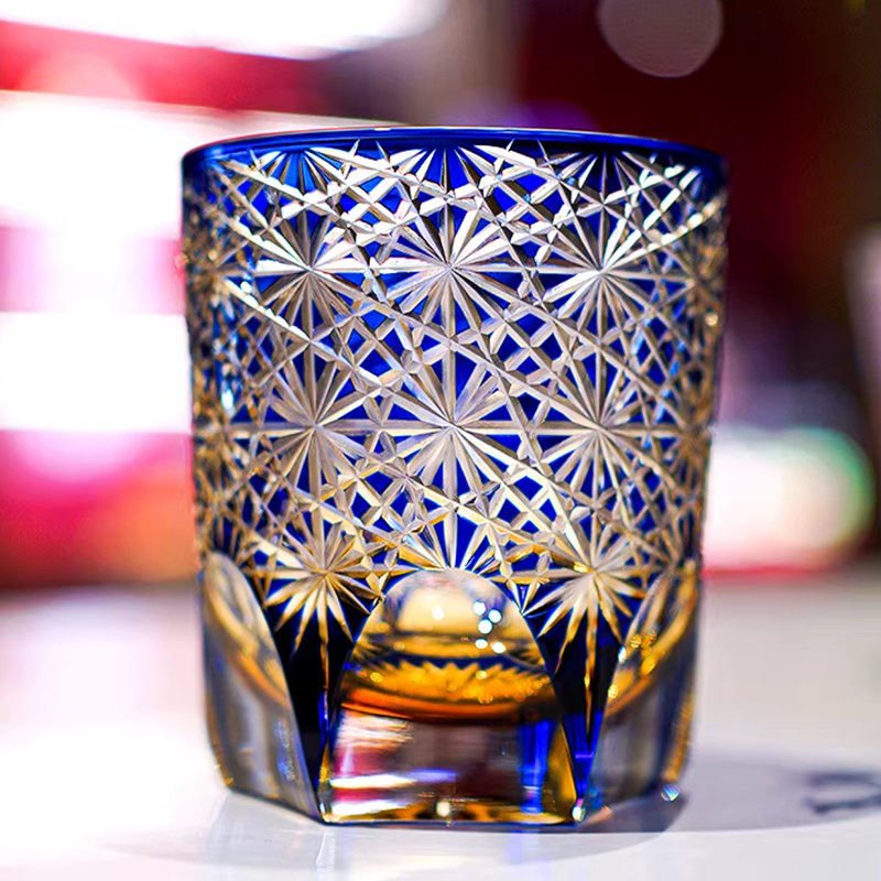 3‑Layer Triple‑Tone Overlay Edo‑Kiriko Hexagonal‑Base Tumbler