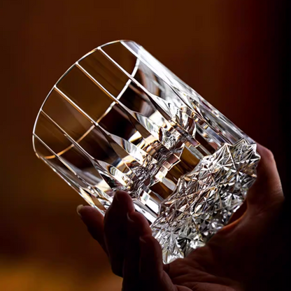 K9 Crystal Whiskey Glass Hand Cut Starlight Pattern 7oz Clear