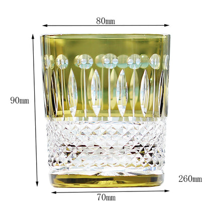 JP-003  Handcrafts Edo Kiriko Army Green Whiskey Glass Tumblers Hand Cutting Lotus and Diamond Pattern In Gift Box