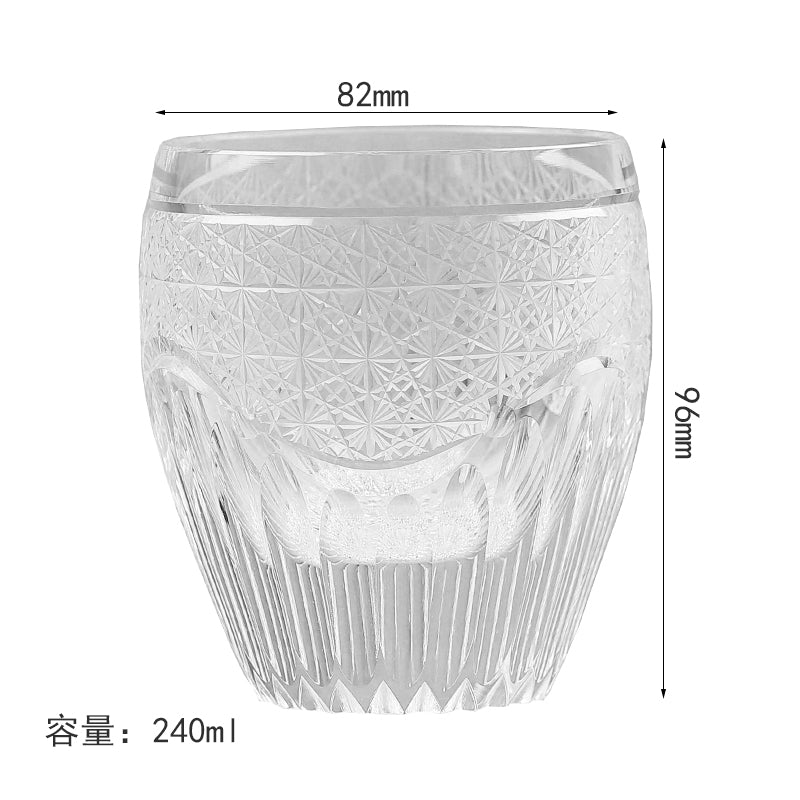 JP-087  9oz Hand Cut Clear K9 Crystal Glass Whiskey Tumbler Kaleidoscope Rock Glasses Edo Kiriko Chrysanthemum