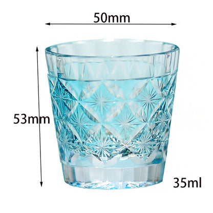 QJ-08  Hand cut to clear sky blue 35ml edo kiriko shot glass sake glass 1 oz min soju glasses vodka, tequila