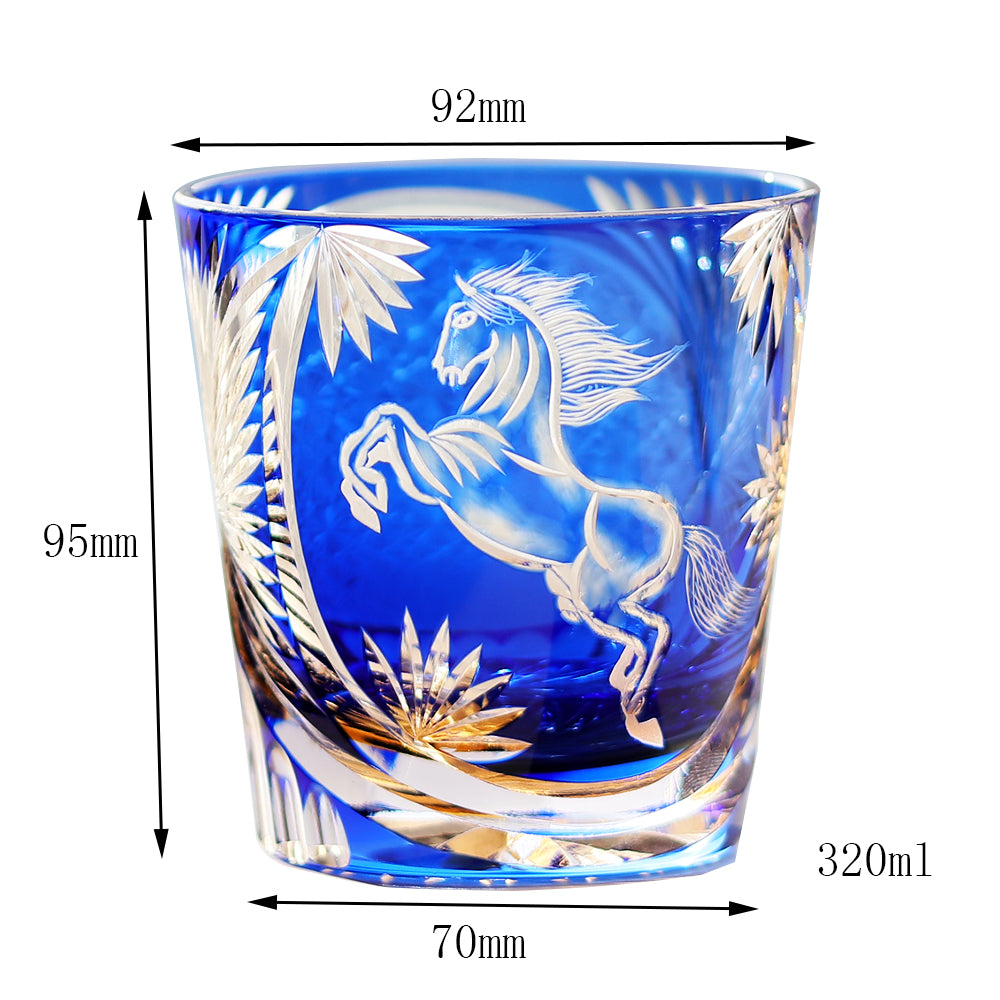 Galloping Horse Whiskey Glass Blue 11oz
