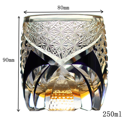 JP-015 Japanese Style Edo Kiriko Handcrafted  Dark Black Purple Knight Whisky Glass With Gift Box