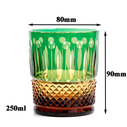Bohemian Style Diamond Cut Whiskey Glass Green 9oz
