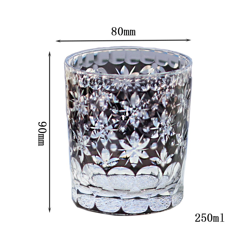 JP-044 250 ml Edo Kiriko Handcrafted Edo Kiriko's Sakura Snow Whisky Glasses Black