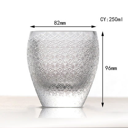 JP-088 Hand Cut Clear K9 Crystal Whiskey Rock Glasses Edo Kiriko Chrysanthemum 9oz 1PC