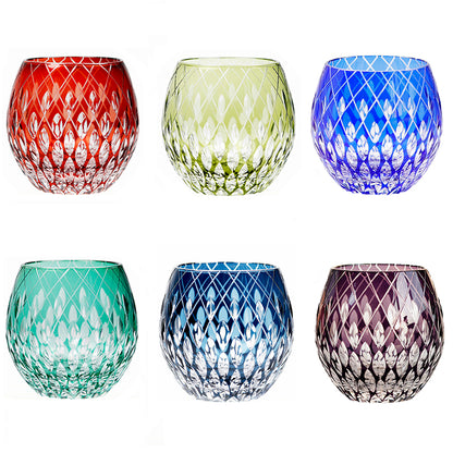 JP-061 330 ml  Hand Engraved Round Curved Shape Bohemian Crystal Cocktails Tumbler Dark Blue Colored Crystal Glass Whisky Tumbler cutting Raindrop design