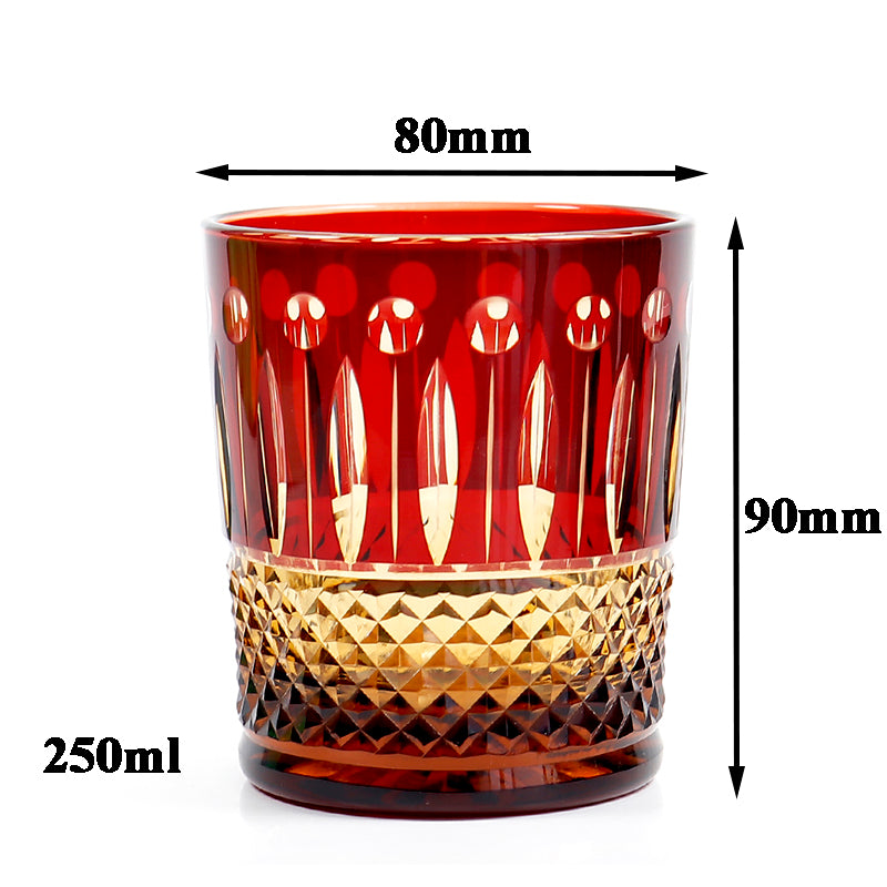Bohemian Style Diamond Cut Whiskey Glass Red 9oz