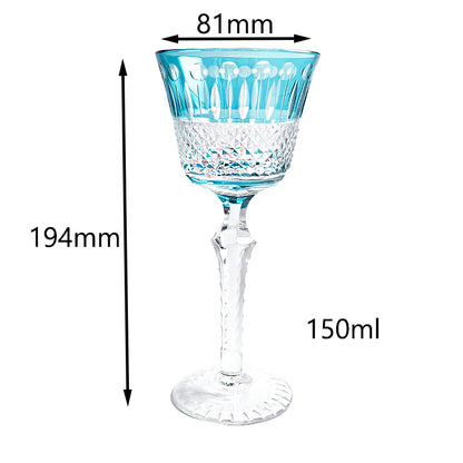 JP-097 150ml Hand Cut To Clear Colored Hock Glass Goblet Sky Blue With Hand Cutting Lotus Deisgn