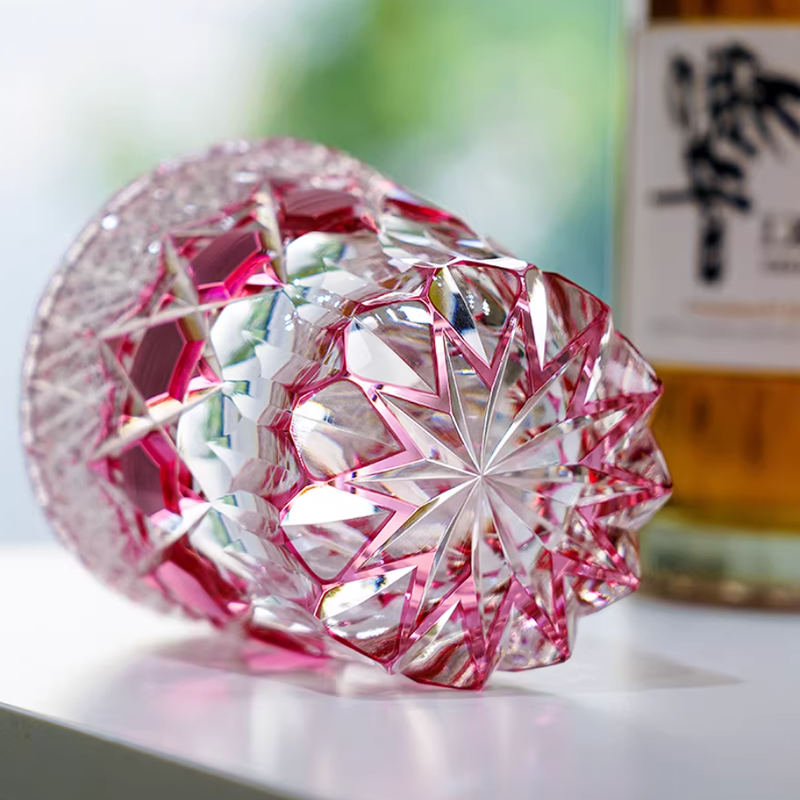 Pink Crystal Glass Hand Engraved Diamond Crystal Glass 12oz