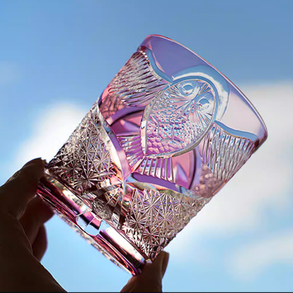 Pink Crystal Glass Hand Engraved Owl Colored Glass 9oz