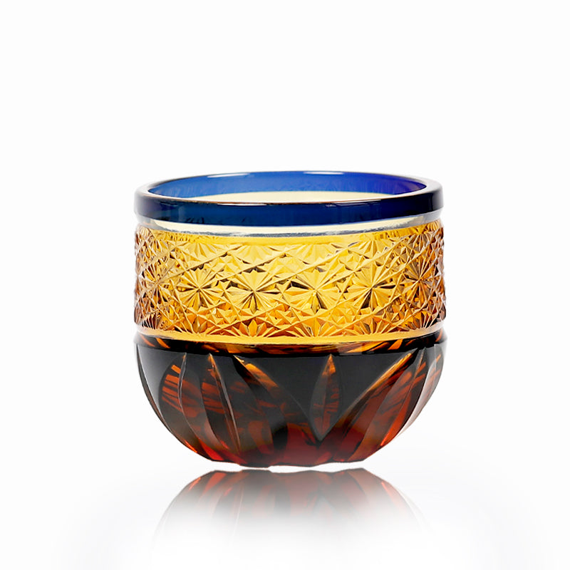 Starburst Edo Kiriko Blue & Amber 60ml Shot Glass