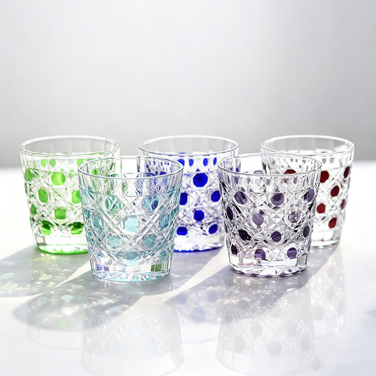 Polka Dot Diamond Grid Edo Kiriko Shot Glass