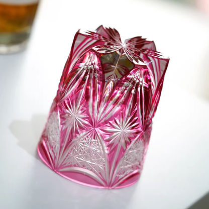 Pink Crystal Glass Hand Cut Stars Crystal Glass 9oz