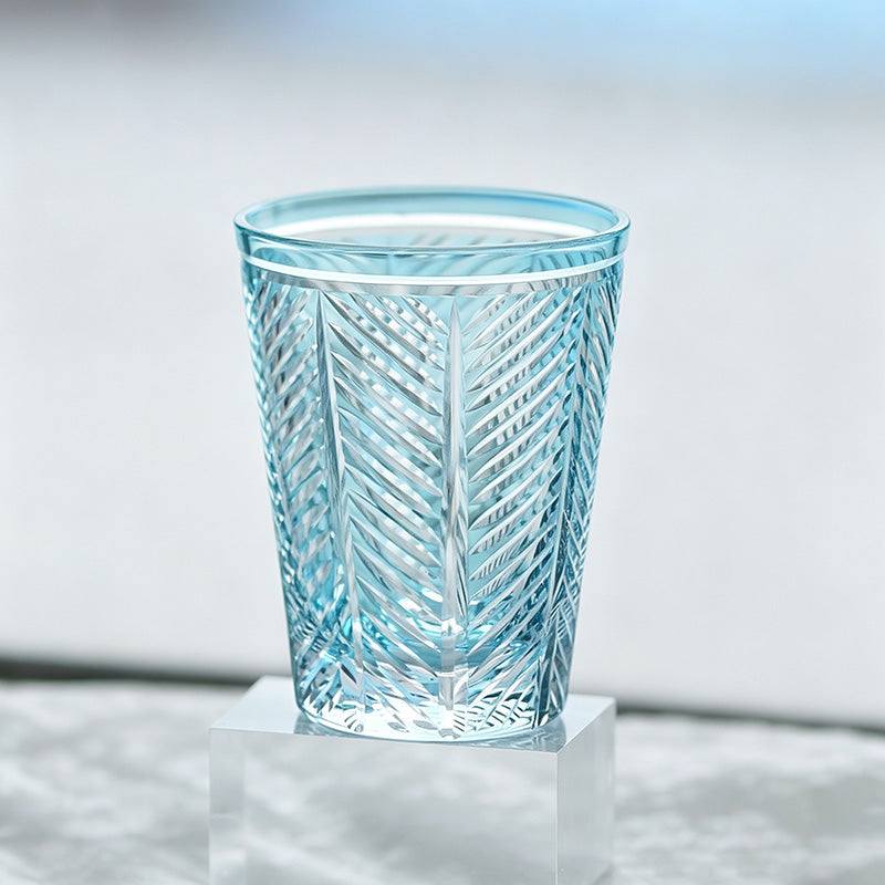 Feather Design Hand Cut Edo Kiriko Highball Glass Tumbler