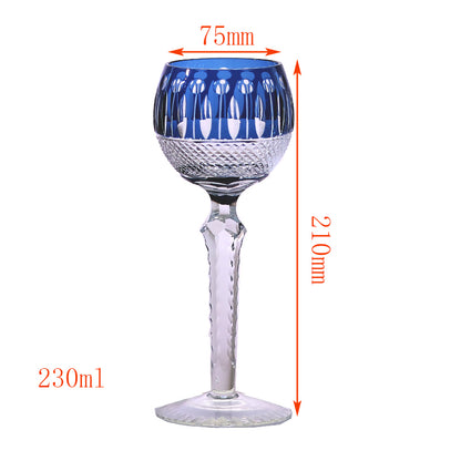 JP-096  8 oz Hand Cut and Smokey Blue Colored Wine Glass Stem Glass Goblet Engraved Lotus Deisgn