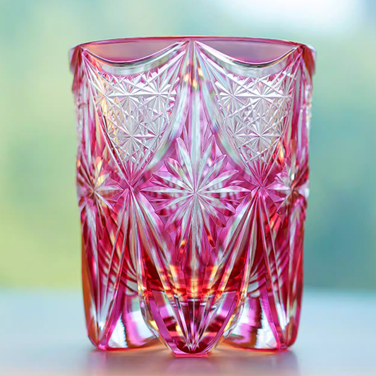 Pink Crystal Glass Hand Cut Stars Crystal Glass 9oz