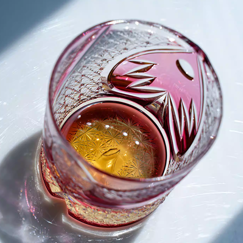Pink Crystal Glass Hand Engraved Owl Colored Glass 9oz